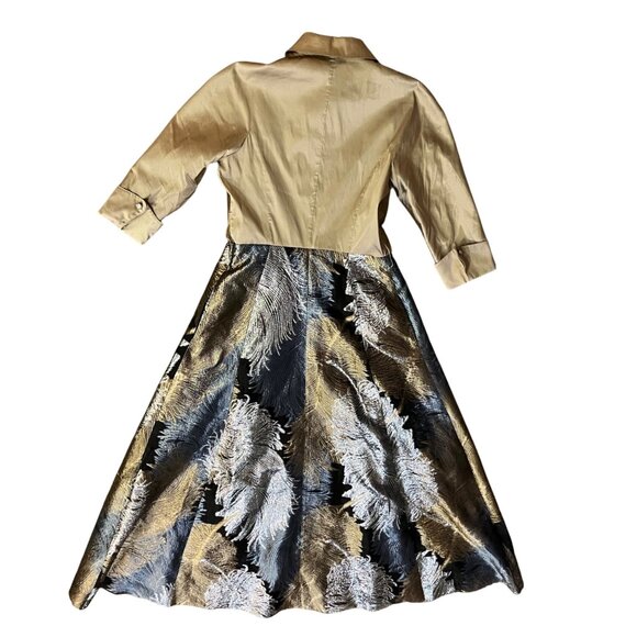 Teri Jon Rickie Freeman Feather Jacquard Full Length Gown Used Formal 4 - Picture 4 of 16